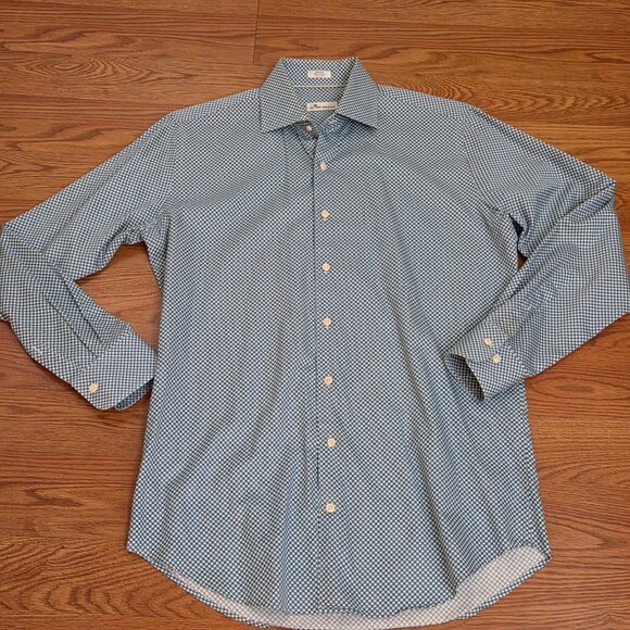 Peter Millar Shirt Men's Medium Black Mint Geometric Diamond Button Down Pocket - Picture 2 of 11